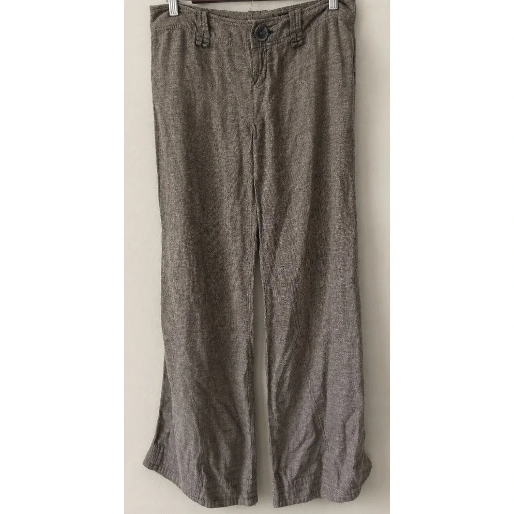 Free‎ People Women's Flare Wide Leg V2K Vtg Pants Sz 2 Linen Low Rise Brown